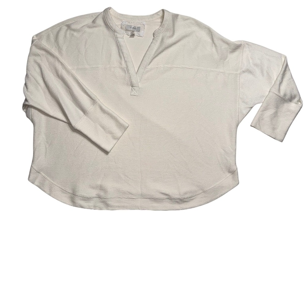 CUPiO Cream Lace Trim V Neck Pullover‎ Sweatshirt Women's Plus Size 2X